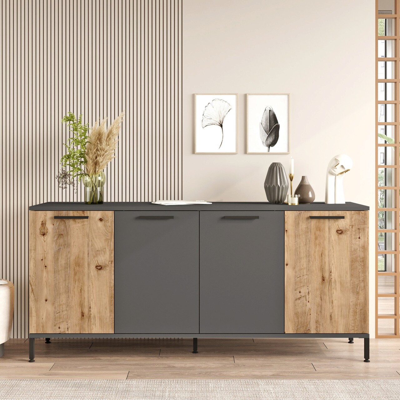 Consola, Hanah Home, Rl4-Aa, 160x71.8x40 cm, Pin Atlantic / Antracit - imagine 7